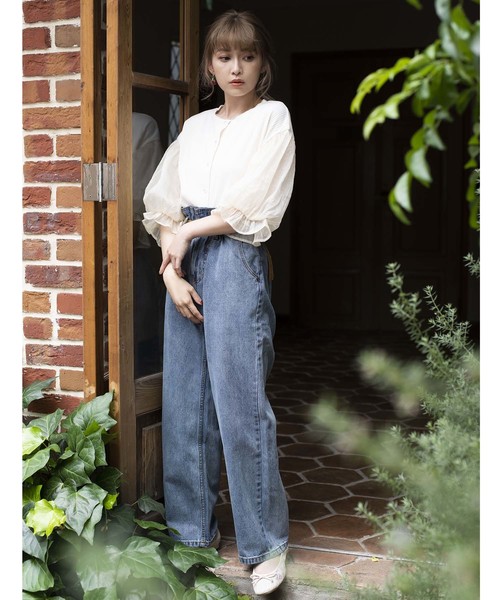 one after another NICE CLAUP（ワンアフターアナザーナイスクラップ）の「ベルト付ハイウエストデニムパンツ（デニムパンツ・レディース・ブラック/ネイビー/ブルー/アイボリー・SMALL/MEDIUM）」の8枚目の写真