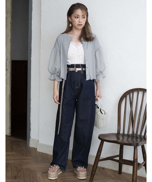 one after another NICE CLAUP（ワンアフターアナザーナイスクラップ）の「ベルト付ハイウエストデニムパンツ（デニムパンツ・レディース・ブラック/ネイビー/ブルー/アイボリー・SMALL/MEDIUM）」の15枚目の写真