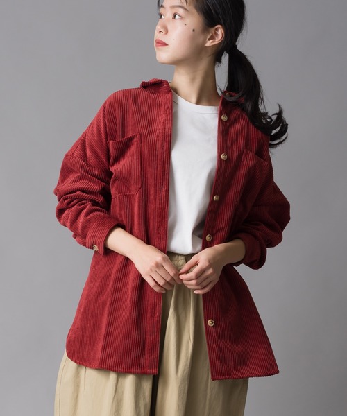 marle(マルレ)の「コーデュロイベルト付ビッグシルエットシャツ(シャツ/ブラウス・レディース・チャコールグレー/キャメル/ベージュ・FREE)」の1枚目の写真