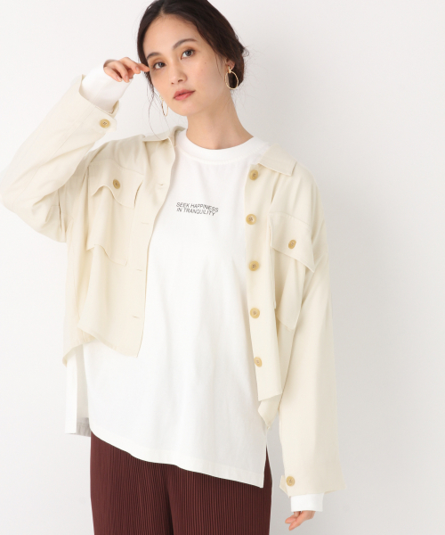 GLOBAL WORK（グローバルワーク）の「Wポケットショートシャツ/844893（シャツ/ブラウス・レディース・ダークブラウン/オフホワイト/グリーン系その他7・FREE）」の2枚目の写真