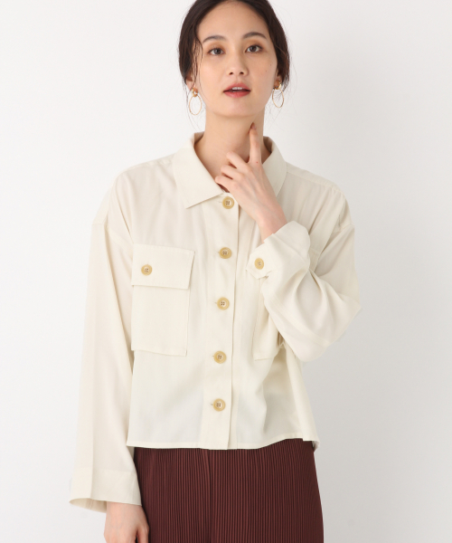 GLOBAL WORK（グローバルワーク）の「Wポケットショートシャツ/844893（シャツ/ブラウス・レディース・ダークブラウン/オフホワイト/グリーン系その他7・FREE）」の13枚目の写真