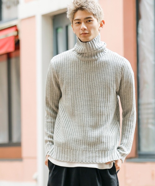 Beno（ビーノ）の「ローゲージ 畦編み ルーズシルエット タートルネック ニット（ニット/セーター・メンズ・ブラック/ベージュ/グレー/オフホワイト/ワインレッド・LL/M/L）」の8枚目の写真