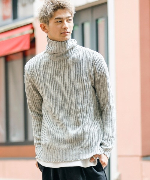 Beno（ビーノ）の「ローゲージ 畦編み ルーズシルエット タートルネック ニット（ニット/セーター・メンズ・ブラック/ベージュ/グレー/オフホワイト/ワインレッド・LL/M/L）」の10枚目の写真