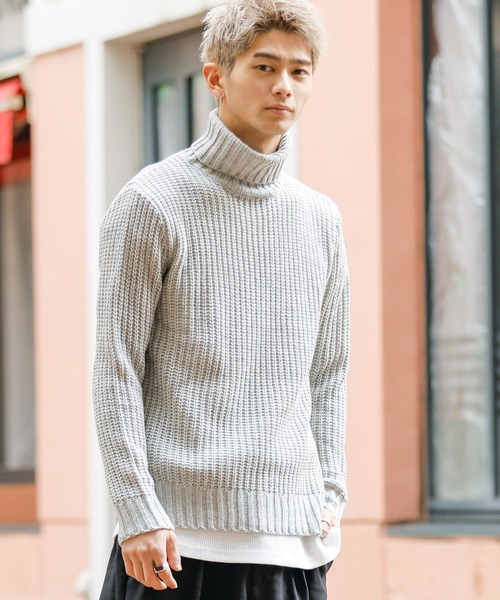 Beno（ビーノ）の「ローゲージ 畦編み ルーズシルエット タートルネック ニット（ニット/セーター・メンズ・ブラック/ベージュ/グレー/オフホワイト/ワインレッド・LL/M/L）」の9枚目の写真