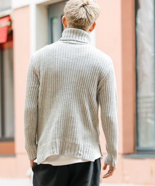 Beno（ビーノ）の「ローゲージ 畦編み ルーズシルエット タートルネック ニット（ニット/セーター・メンズ・ブラック/ベージュ/グレー/オフホワイト/ワインレッド・LL/M/L）」の12枚目の写真