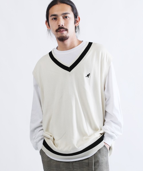 KANGOL（カンゴール）の「KANGOL / カンゴール オーバーサイズ チルデンニットベスト（ベスト・メンズ・ブラック系その他/ブラック系その他2/ホワイト系その他/ホワイト系その他2/ベージュ系その他/ベージュ系その他2/ブルー系その他/ブルー系その他2・MEDIUM/LARGE/X-LARGE）」の2枚目の写真
