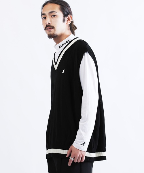 KANGOL（カンゴール）の「KANGOL / カンゴール オーバーサイズ チルデンニットベスト（ベスト・メンズ・ブラック系その他/ブラック系その他2/ホワイト系その他/ホワイト系その他2/ベージュ系その他/ベージュ系その他2/ブルー系その他/ブルー系その他2・MEDIUM/LARGE/X-LARGE）」の4枚目の写真