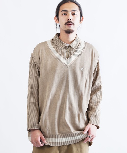 KANGOL（カンゴール）の「KANGOL / カンゴール オーバーサイズ チルデンニットベスト（ベスト・メンズ・ブラック系その他/ブラック系その他2/ホワイト系その他/ホワイト系その他2/ベージュ系その他/ベージュ系その他2/ブルー系その他/ブルー系その他2・MEDIUM/LARGE/X-LARGE）」の6枚目の写真