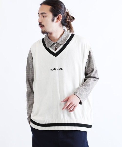 KANGOL（カンゴール）の「KANGOL / カンゴール オーバーサイズ チルデンニットベスト（ベスト・メンズ・ブラック系その他/ブラック系その他2/ホワイト系その他/ホワイト系その他2/ベージュ系その他/ベージュ系その他2/ブルー系その他/ブルー系その他2・MEDIUM/LARGE/X-LARGE）」の3枚目の写真