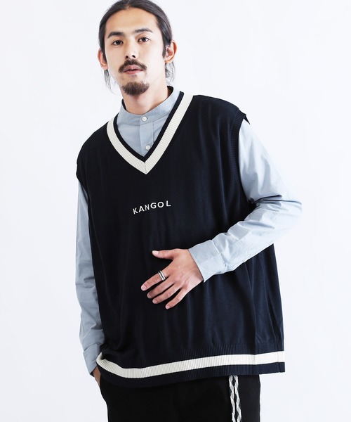 KANGOL（カンゴール）の「KANGOL / カンゴール オーバーサイズ チルデンニットベスト（ベスト・メンズ・ブラック系その他/ブラック系その他2/ホワイト系その他/ホワイト系その他2/ベージュ系その他/ベージュ系その他2/ブルー系その他/ブルー系その他2・MEDIUM/LARGE/X-LARGE）」の1枚目の写真