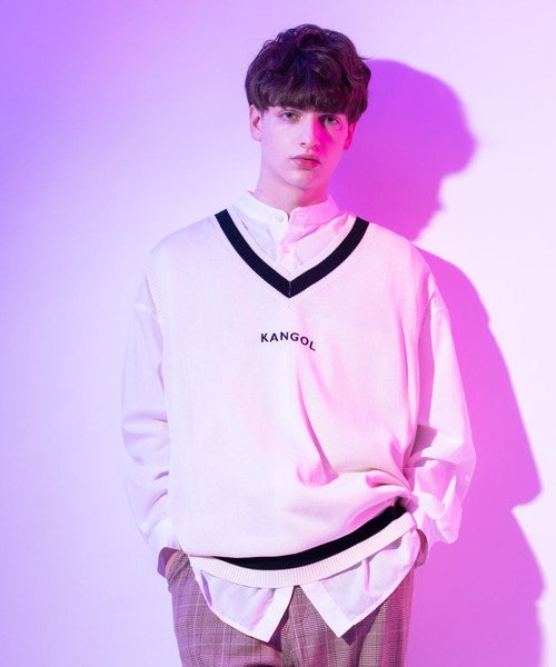 KANGOL（カンゴール）の「KANGOL / カンゴール オーバーサイズ チルデンニットベスト（ベスト・メンズ・ブラック系その他/ブラック系その他2/ホワイト系その他/ホワイト系その他2/ベージュ系その他/ベージュ系その他2/ブルー系その他/ブルー系その他2・MEDIUM/LARGE/X-LARGE）」の15枚目の写真