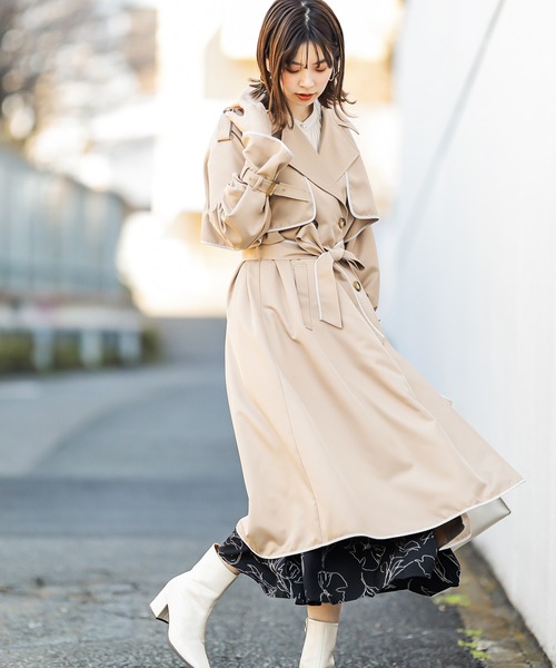 natural couture（ナチュラルクチュール）の「パイピングトレンチコート（トレンチコート・レディース・ベージュ/グリーン系その他/ライトベージュ・FREE）」の8枚目の写真