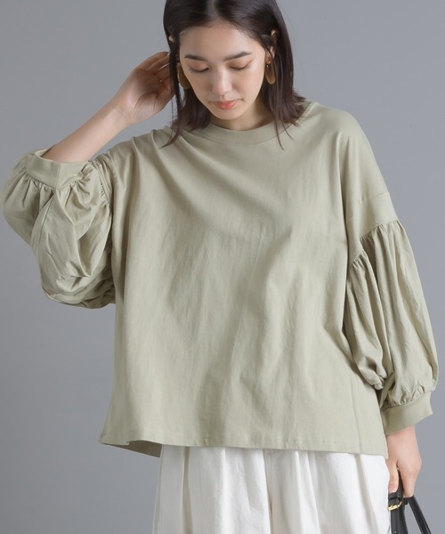 OMNES（オムネス）の「ファインコットン 袖ボリューム七分袖Tシャツ（Tシャツ/カットソー・レディース・ブルー系その他/ライトグレー/モスグリーン/ブラック/ホワイト・FREE）」の4枚目の写真