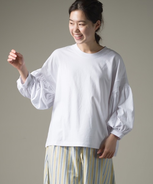 OMNES（オムネス）の「ファインコットン 袖ボリューム七分袖Tシャツ（Tシャツ/カットソー・レディース・ブルー系その他/ライトグレー/モスグリーン/ブラック/ホワイト・FREE）」の13枚目の写真