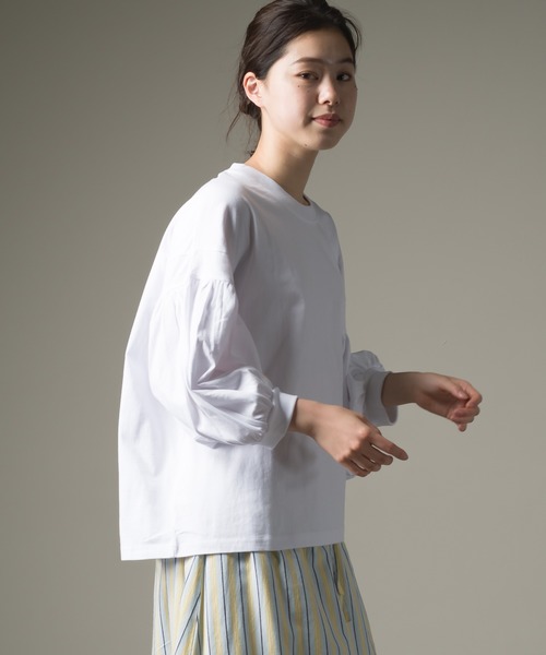 OMNES（オムネス）の「ファインコットン 袖ボリューム七分袖Tシャツ（Tシャツ/カットソー・レディース・ブルー系その他/ライトグレー/モスグリーン/ブラック/ホワイト・FREE）」の8枚目の写真