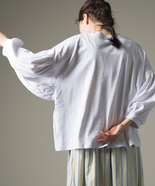 OMNES（オムネス）の「ファインコットン 袖ボリューム七分袖Tシャツ（Tシャツ/カットソー・レディース・ブルー系その他/ライトグレー/モスグリーン/ブラック/ホワイト・FREE）」の9枚目の写真