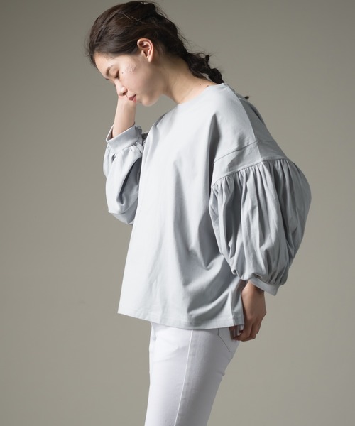 OMNES（オムネス）の「ファインコットン 袖ボリューム七分袖Tシャツ（Tシャツ/カットソー・レディース・ブルー系その他/ライトグレー/モスグリーン/ブラック/ホワイト・FREE）」の11枚目の写真