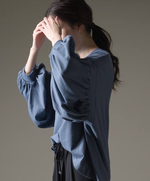 OMNES（オムネス）の「ファインコットン 袖ボリューム七分袖Tシャツ（Tシャツ/カットソー・レディース・ブルー系その他/ライトグレー/モスグリーン/ブラック/ホワイト・FREE）」の12枚目の写真