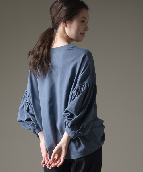 OMNES（オムネス）の「ファインコットン 袖ボリューム七分袖Tシャツ（Tシャツ/カットソー・レディース・ブルー系その他/ライトグレー/モスグリーン/ブラック/ホワイト・FREE）」の7枚目の写真