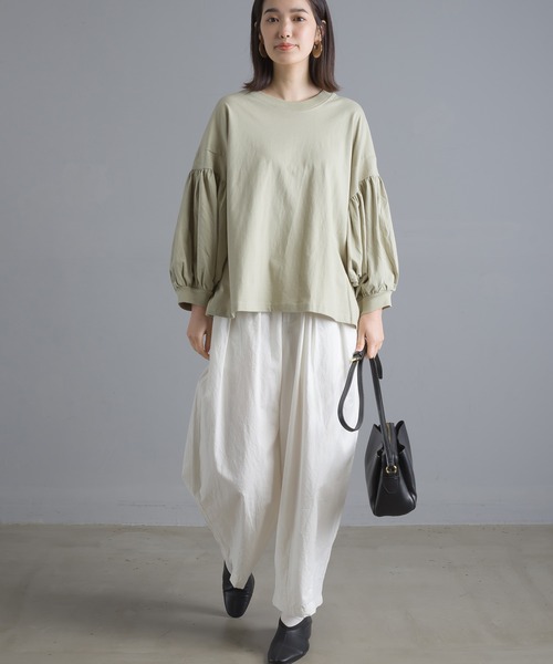 OMNES（オムネス）の「ファインコットン 袖ボリューム七分袖Tシャツ（Tシャツ/カットソー・レディース・ブルー系その他/ライトグレー/モスグリーン/ブラック/ホワイト・FREE）」の15枚目の写真