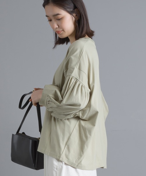 OMNES（オムネス）の「ファインコットン 袖ボリューム七分袖Tシャツ（Tシャツ/カットソー・レディース・ブルー系その他/ライトグレー/モスグリーン/ブラック/ホワイト・FREE）」の16枚目の写真