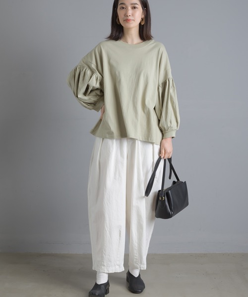 OMNES（オムネス）の「ファインコットン 袖ボリューム七分袖Tシャツ（Tシャツ/カットソー・レディース・ブルー系その他/ライトグレー/モスグリーン/ブラック/ホワイト・FREE）」の18枚目の写真