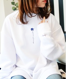 ビッグシルエット 花刺繍 薔薇 ストレッチ裏起毛 クルーネックトレーナー