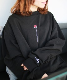 WESTSEA | ビッグシルエット バラ刺繍 ストレッチ裏起毛 クルーネックトレーナー(スウェット)
