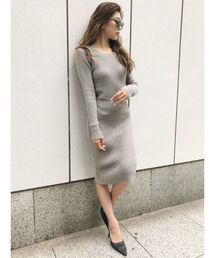 BACK OPENリブニットロングワンピ