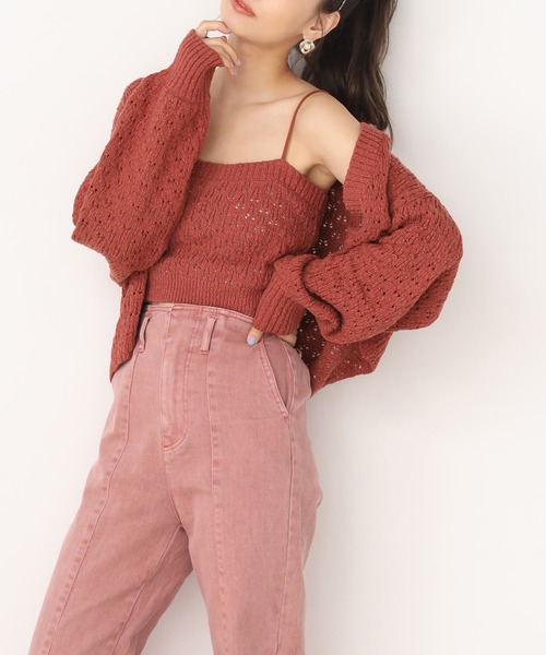 one after another NICE CLAUP(ワンアフターアナザーナイスクラップ)の「ビスチェセットニットカーディガン(カーディガン/ボレロ・レディース・ベージュ/アイボリー/ミント/レンガ・FREE)」の4枚目の写真