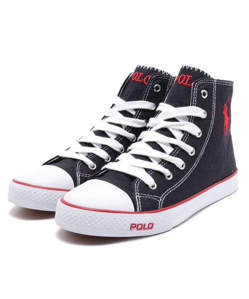 POLO RALPH LAUREN(ポロ ラルフ ローレン)の「ジュニア ポロ ラルフローレン POLO CARSON HI(スニーカー・レディース・ホワイト/ネイビー・24.5cm/24cm/23cm/23.5cm)」の1枚目の写真