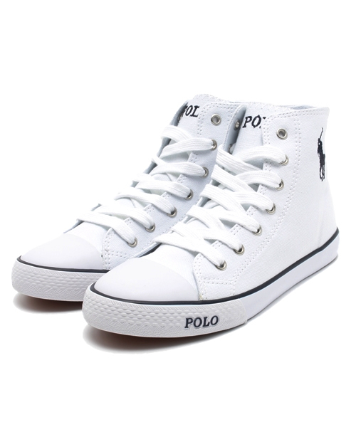 POLO RALPH LAUREN(ポロ ラルフ ローレン)の「ジュニア ポロ ラルフローレン POLO CARSON HI(スニーカー・レディース・ホワイト/ネイビー・24.5cm/24cm/23cm/23.5cm)」の2枚目の写真