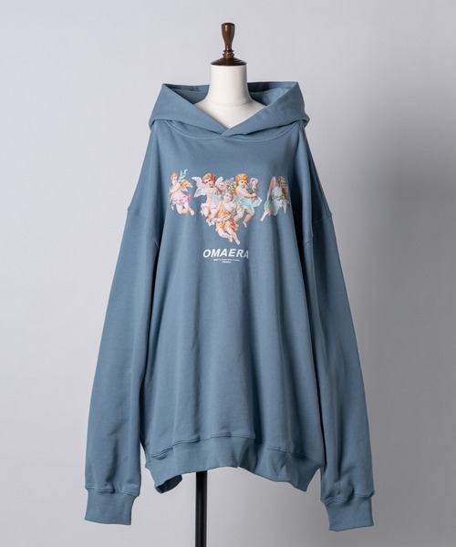 INTER FACTORY（インターファクトリー）の「ファッションインフルエンサー poyo×Asubi×yuu - angelプリントパーカー　made in INTER FACTORY（パーカー・レディース・ミント/ホワイト/ブルー・FREE）」の6枚目の写真