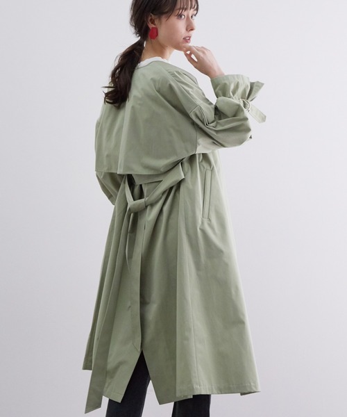 【撥水】【花粉ガード】ノーカラー袖ボリュームコート