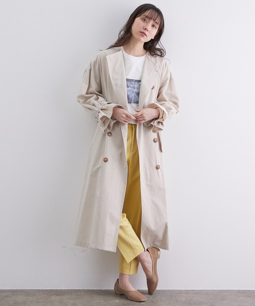 【撥水】【花粉ガード】ノーカラー袖ボリュームコート