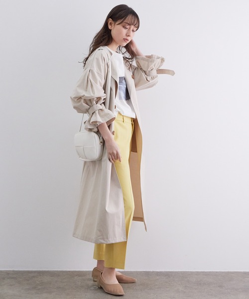 【撥水】【花粉ガード】ノーカラー袖ボリュームコート