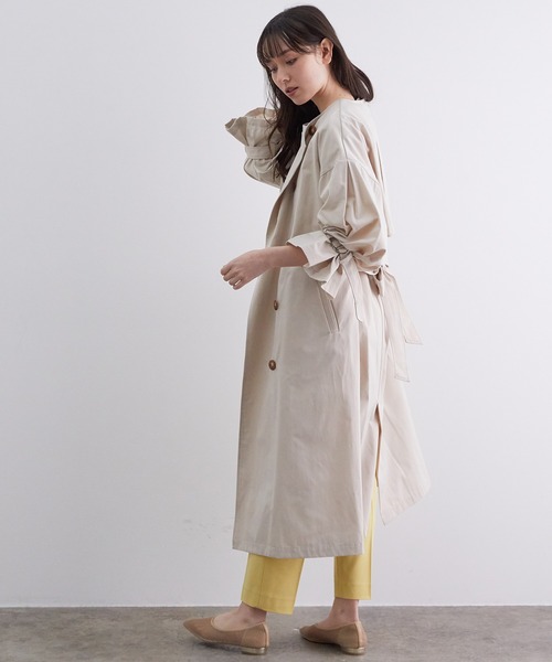 【撥水】【花粉ガード】ノーカラー袖ボリュームコート