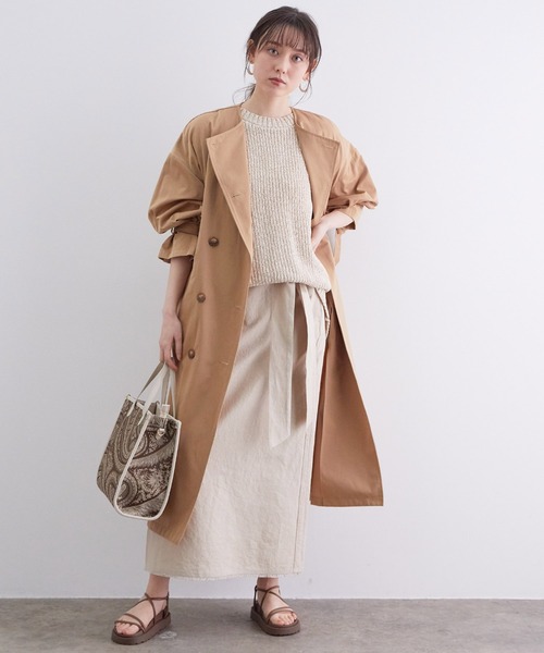 【撥水】【花粉ガード】ノーカラー袖ボリュームコート