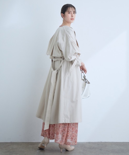 VIS（ビス）の「【撥水】【花粉ガード】ノーカラー袖ボリュームコート（トレンチコート・レディース・ライトグリーン/ベージュ系その他/キャメル・S/M/SS）」の20枚目の写真