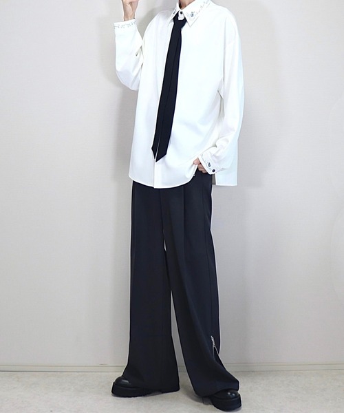 Loose/ルース(ルース)の「ドレープトロミ ローズ刺繍シャツ(シャツ/ブラウス・メンズ・ブラック/オフホワイト/ホワイト/チャコールグレー/グレイッシュブルー/ブラック系/ホワイト系/バーガンディー/グレー系・S/M/L/XS)」の18枚目の写真