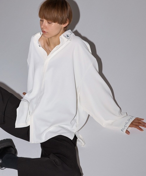 Loose/ルース(ルース)の「ドレープトロミ ローズ刺繍シャツ(シャツ/ブラウス・メンズ・ブラック/オフホワイト/ホワイト/チャコールグレー/グレイッシュブルー/ブラック系/ホワイト系/バーガンディー/グレー系・S/M/L/XS)」の21枚目の写真