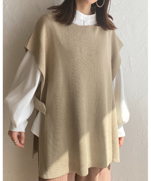 She's Closet(シーズクローゼット)の「サイドベルト付きポンチョニットベスト(ベスト・レディース・ブラック/ベージュ/アイボリー/モカ・FREE)」の15枚目の写真