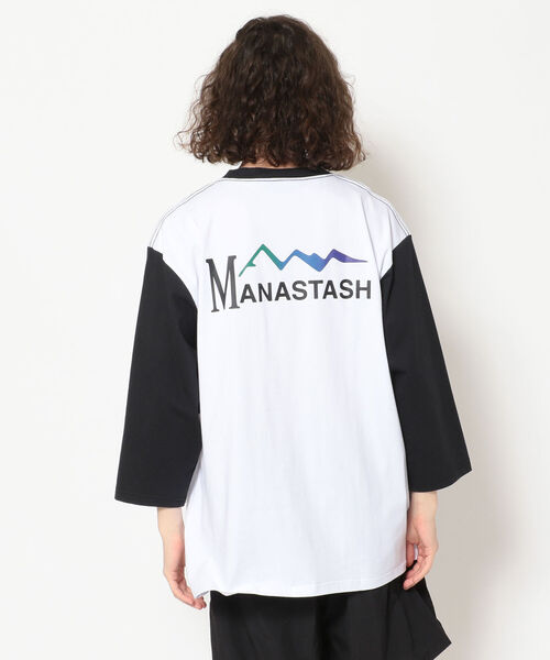 MANASTASH(マナスタッシュ)の「MANASTASH/マナスタッシュ SHELTECH 3/4 PRINT T シェルテックスリークォータープリントティー 7分袖 ユニセックス(Tシャツ/カットソー・メンズ・ホワイト/その他/ブラック系その他・MEDIUM/LARGE/X-LARGE)」の1枚目の写真