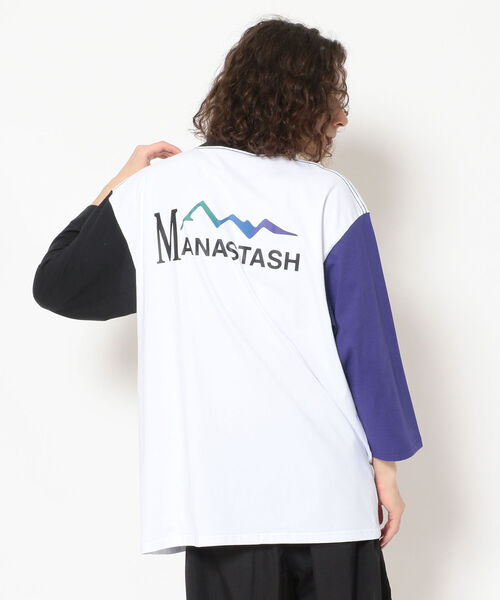 MANASTASH(マナスタッシュ)の「MANASTASH/マナスタッシュ SHELTECH 3/4 PRINT T シェルテックスリークォータープリントティー 7分袖 ユニセックス(Tシャツ/カットソー・メンズ・ホワイト/その他/ブラック系その他・MEDIUM/LARGE/X-LARGE)」の3枚目の写真