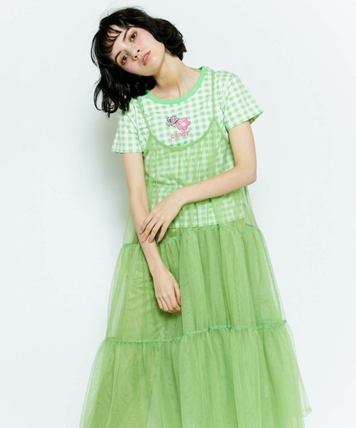 Candy Stripper PRETEND CHECK シャツ 緑 Candy Stripper（キャンディストリッパー）の「GINGHAM CHECK