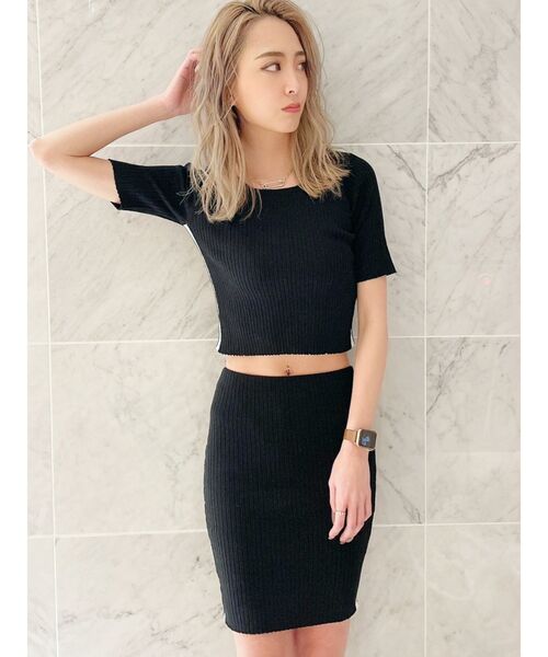 GYDA（ジェイダ）の「【SETUP着用可】サイドラインハーフスリーブニットTOPS（Tシャツ/カットソー・レディース・アイボリー/ブラック/ピンク・FREE）」の12枚目の写真