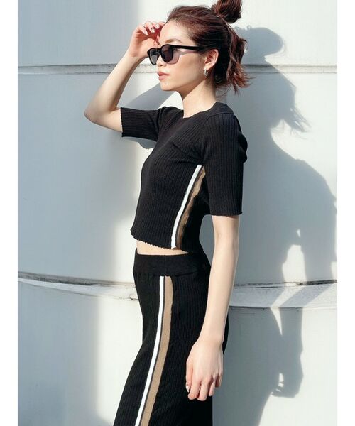 GYDA（ジェイダ）の「【SETUP着用可】サイドラインハーフスリーブニットTOPS（Tシャツ/カットソー・レディース・アイボリー/ブラック/ピンク・FREE）」の13枚目の写真