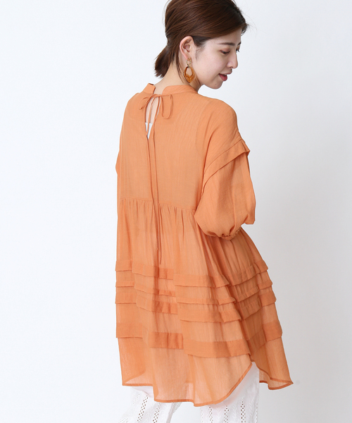 Simplicite（サンプリシテ）の「バックリボンスタンド襟チュニック◆（シャツ/ブラウス・レディース・ブラック/ブラウン/オレンジ/アイボリー・FREE）」の4枚目の写真
