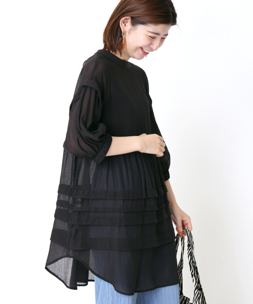 Simplicite（サンプリシテ）の「バックリボンスタンド襟チュニック◆（シャツ/ブラウス・レディース・ブラック/ブラウン/オレンジ/アイボリー・FREE）」の2枚目の写真