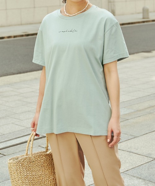 Chez toi(シェトワ)の「【WEB限定】care label ロゴT(Tシャツ/カットソー・レディース・ホワイト/ブラウン/ミント/チャコールグレー・FREE)」の2枚目の写真